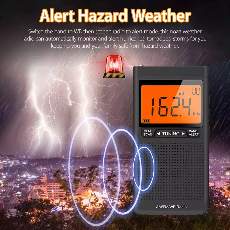 Am Fm Weather Radio Portable Emergency Pocket Radio Mini Handheld Radio Receiver With Weather Warning NOAA AM FM Weather Radio