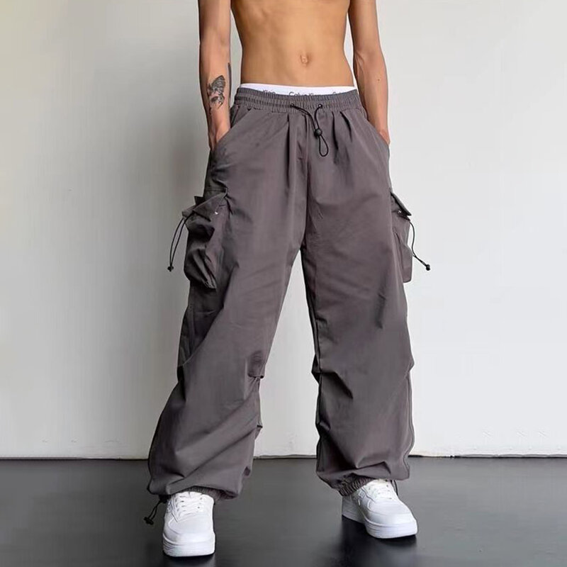 Tide marca oversize calças casuais masculina rua americana calças de perna reta solta hip-hop esportes de perna larga esfregando calças