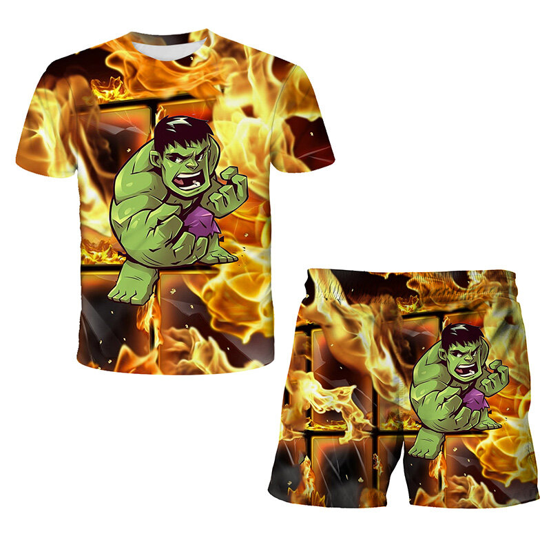Conjunto de treino infantil 3D Print Cartoon, roupas Hulk, fantasia para meninos e meninas, roupas infantis