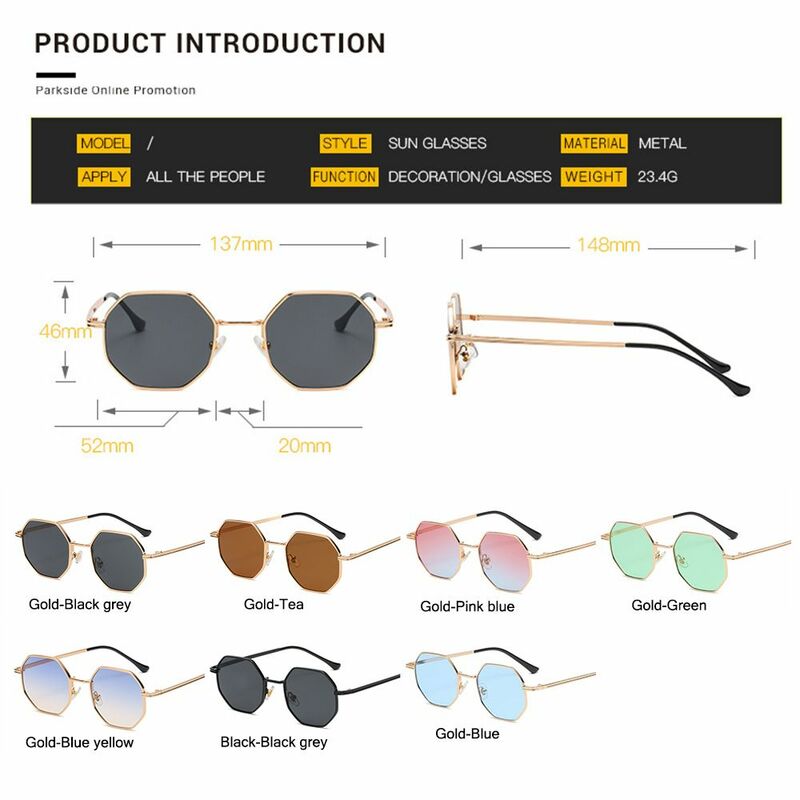 Polygon Sun Glasses Metal Sunglasses Small Frame Square Sunglasses for Men Women UV Protection Shades Eyewear Fashion Accessory