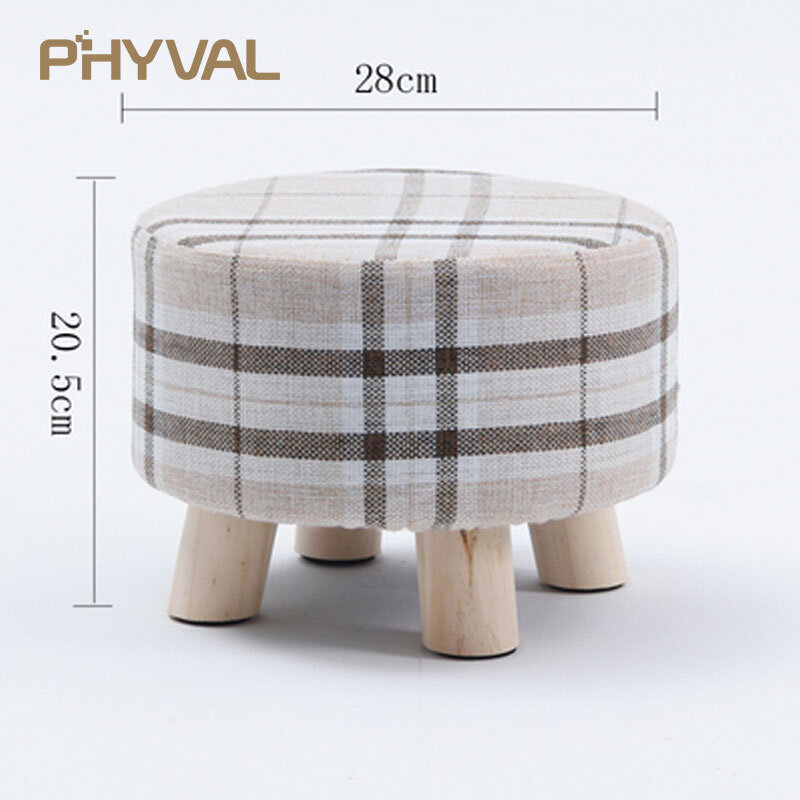 Moderno de luxo estofados footstool nórdico redondo pouffe banqueta perna de madeira padrão redondo tecido 4 pernas
