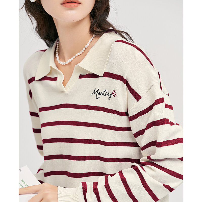 Toyouth Women Sweaters 2022 Autumn Long Sleeves V Neck Knitted Pullover Striped Comfort Casual Chic Tops