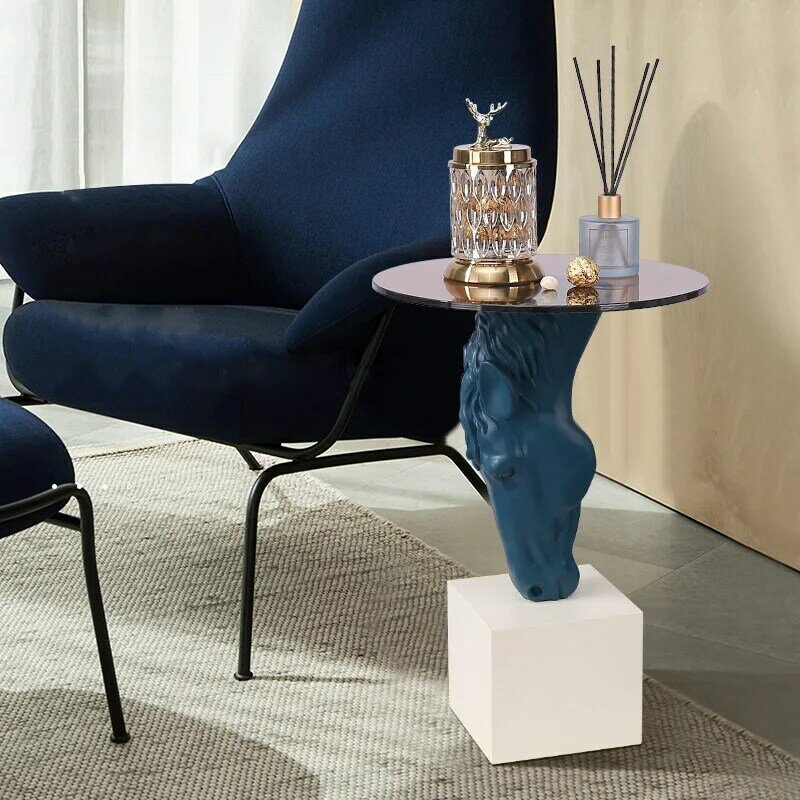 Mesa auxiliar de sofá de diseño nórdico, mesas redondas de centro de resina con cabeza de caballo, escultura creativa, adornos de mesa redonda pequeña para sala de estar