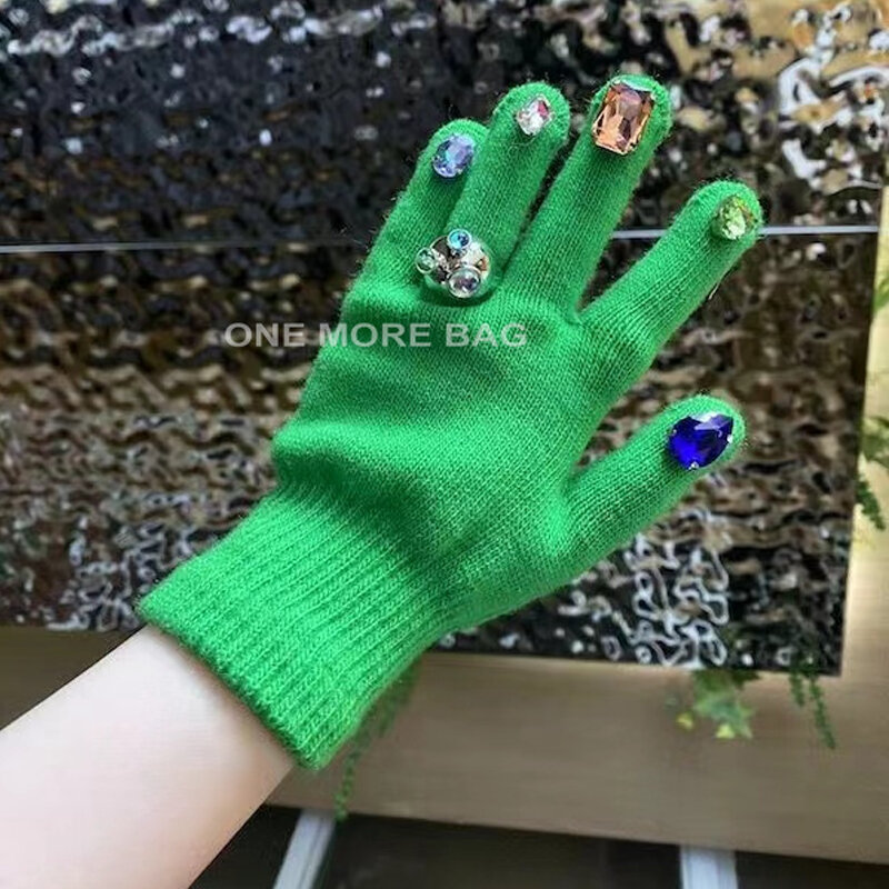 Guantes de dedo completo para mujer, manoplas brillantes y cálidas, elásticas, de lana, para invierno, 2022