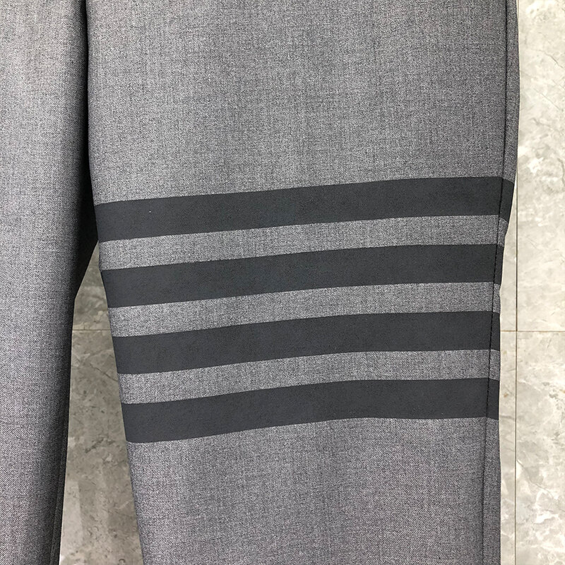 TB THOM-pantalones de lana para hombre, traje informal a rayas de negocios, color gris, Formal, de alta calidad, con frente plano, para primavera y otoño