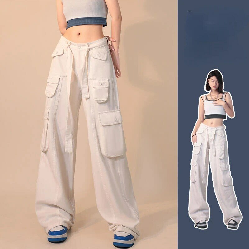 Kombinezon w stylu koreańskim damski cienki luźny drapowany dorywczo prosta szeroka nogawka spodnie damskie