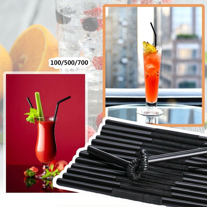 100-1500 Pieces of 21*0.6cm Black Cocktail Straw Plastic Straw DIY Party Straw for Family Birthday Wedding Party Supplies