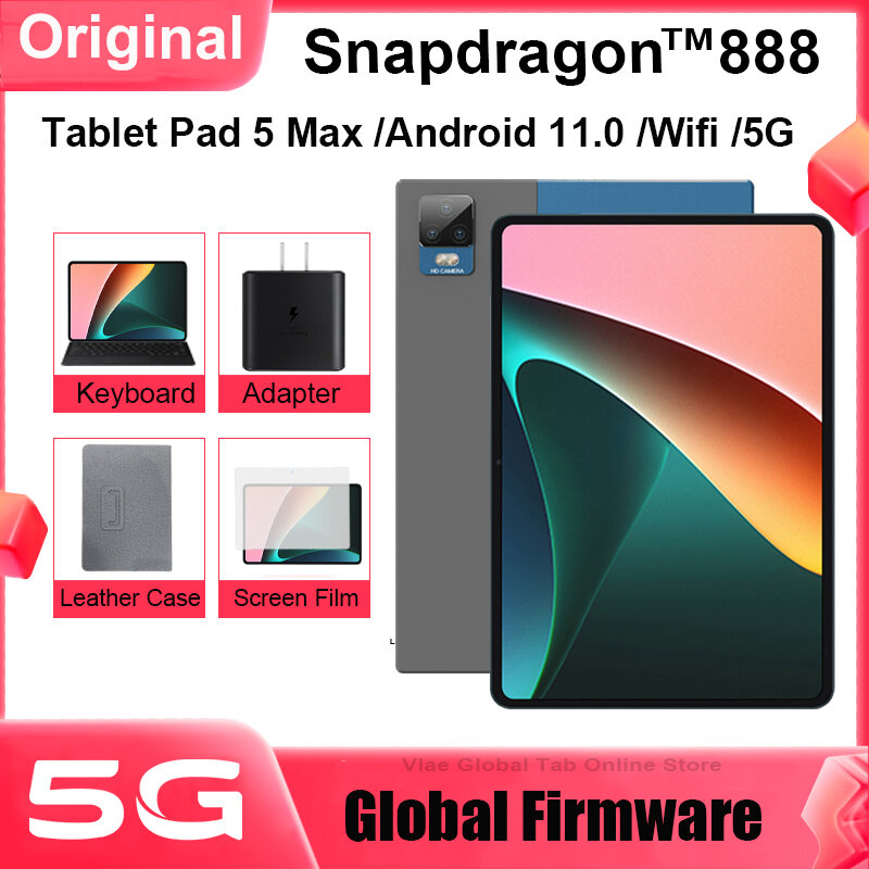 [World premiere] novas chegadas tablet almofada 5 max snapdragon 888 android 11 12gb ram 512gb rom 2.5k tela lcd 5g android mesa
