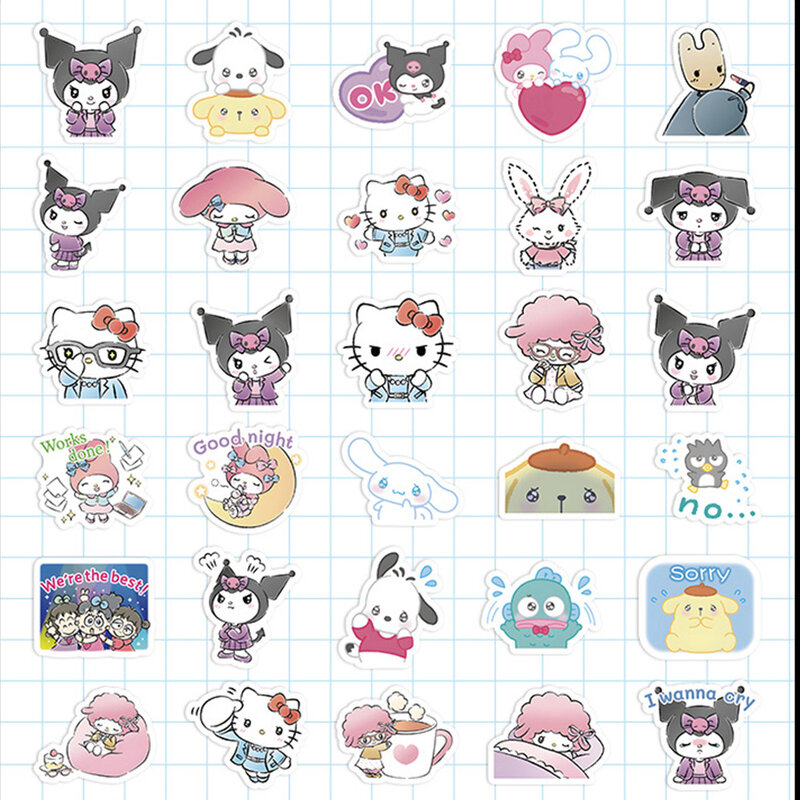10/30/60pcs Cute Sanrio Hello Kitty Kuromi Aesthetic Stickers Decals Laptop Phone Notebook Decoration Sticker Kids Classic Toys