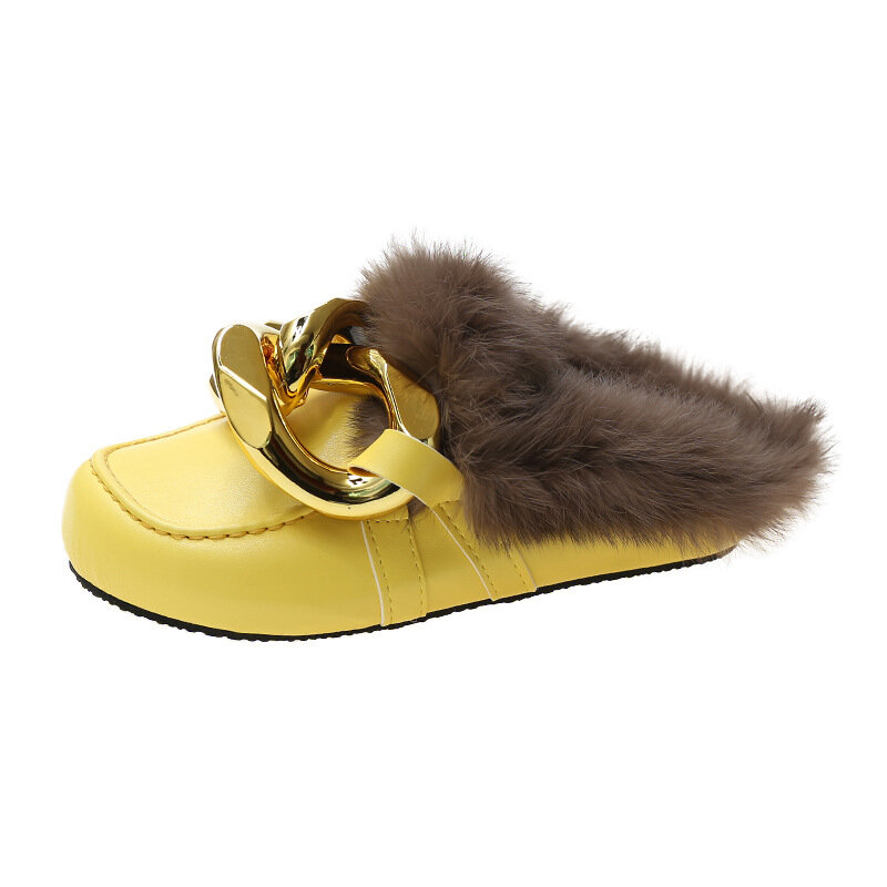 Zapatos planos con punta De cadena De Metal para Mujer, zapatillas con plataforma De Color sólido, a la moda, De cuero