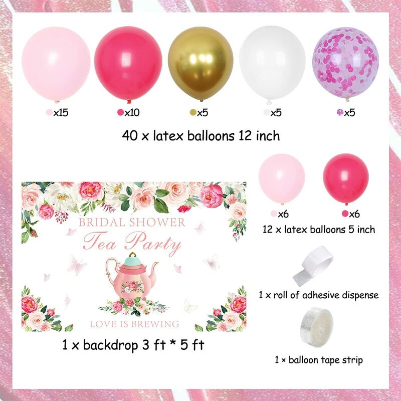 Funmemoir Tea Party Theme Bridal Shower Engagement Wedding Party Decoration Floral Balloon Garland Love Is Brewing Backdrop