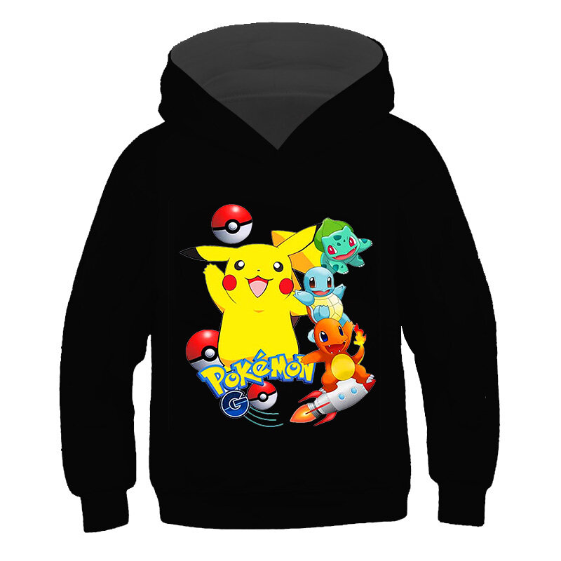 Pokemon-pikachu impresso hoodies mangas compridas de algodão crianças meninos meninas crianças camisolas roupas topo crianças casaco do bebê pulôver
