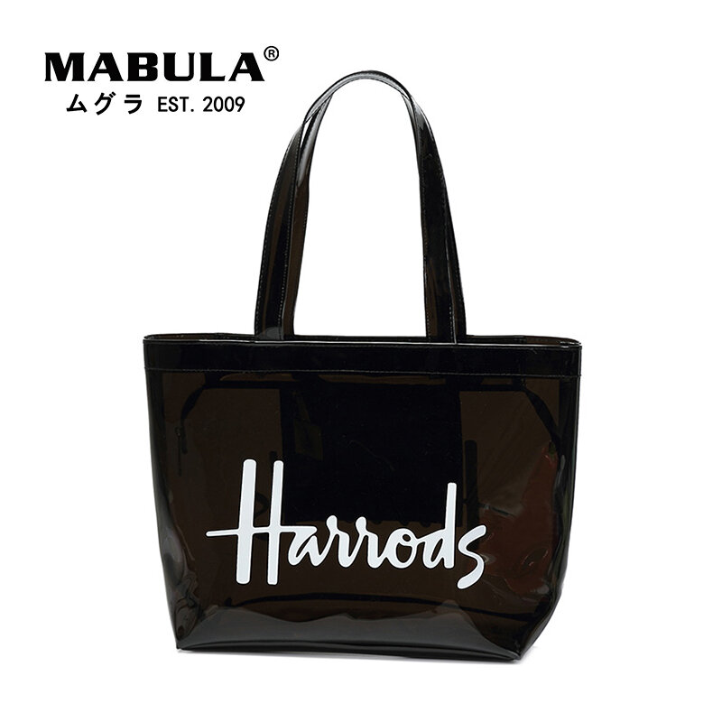 MABULA Large PVC Clear Transparent Tote Bags Simple Stylish Eco Stadium Handbag for Beach Security Approved With Zipper Closure