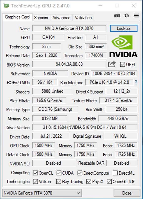MLLSE 그래픽 카드 RTX 3070 8GB X-게임 NVIDIA GPU GDDR6 256bit HDMI * 1 DP * 3 PCI Express 4Express 4.0x16 rtx 3070 8gb, 비디오 카드