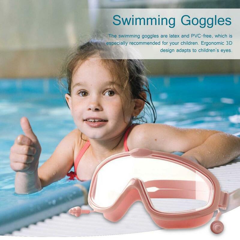Jongens Meisjes Zwembril Met Oordopjes Hd Waterdicht Anti-Fog Verstelbare Swim Bril Eyewear