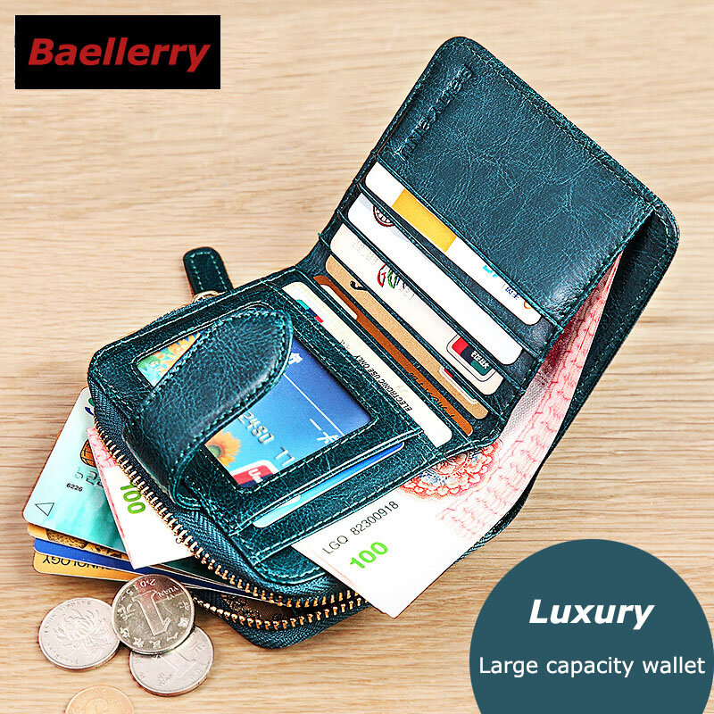 Oil Wax Women Wallet Genuine Leather Small Short Card Holder Ladies Coin Purse Women Wallets 2021 Red RFID carteiras Money Bag