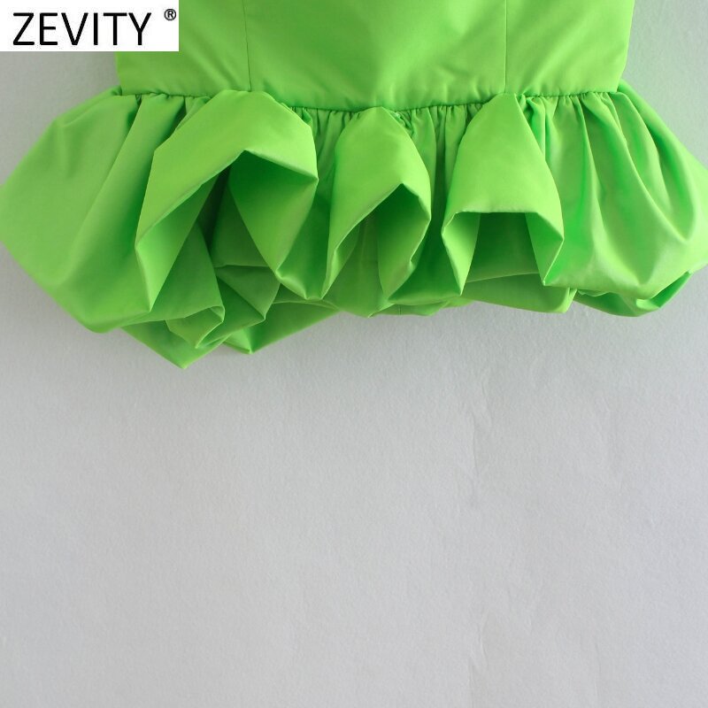 Zevity-blusa elegante con volantes para mujer, camisa Sexy con dobladillo liso sin tirantes y cremallera elástica en la espalda Y2K, LS9987