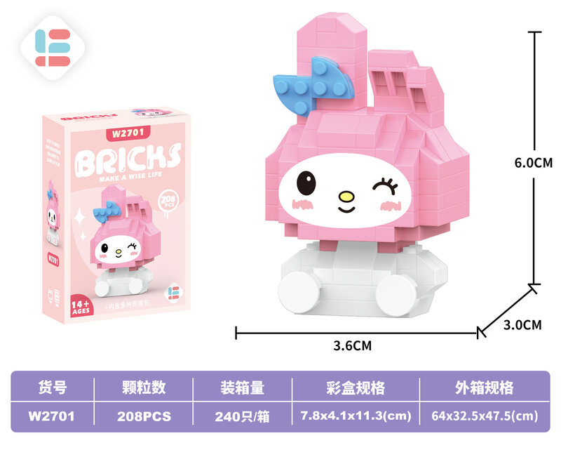 Hello Kitty Sanrio Anime Building Block Assembly Melody Cinnamoroll Pompompurin Kuromi Friends Building Blocks Bricks Kid Toy