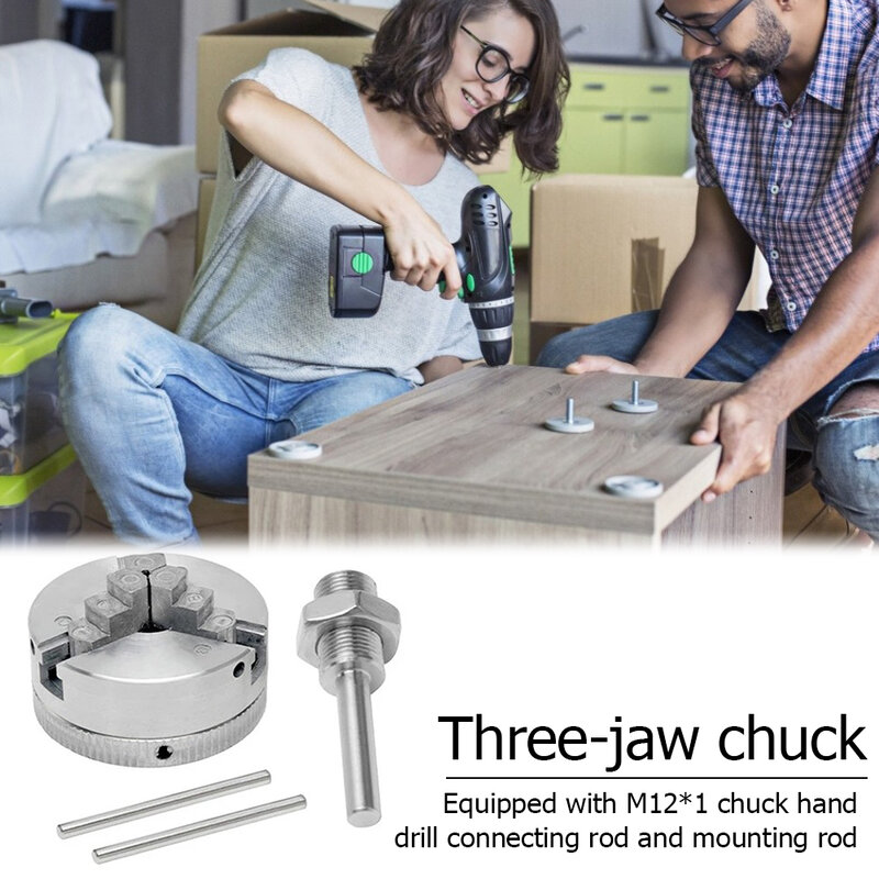 Z011 3 Jaws Lathe Chuck Kit Manual Self-Centering Mini Drill Chuck M12 Connection Rod for Grinding Milling Turning Machine Parts