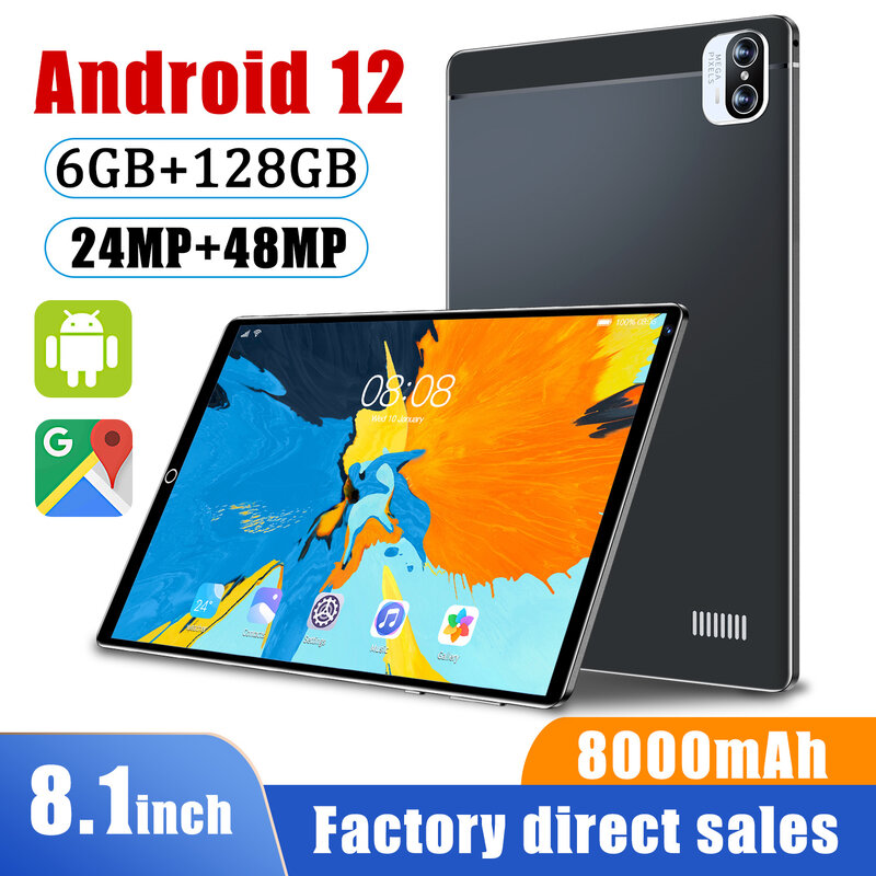 Tablette PC Android 12 de 8.1 pouces, Google Play X5 Office, Deca Core, 6 go de RAM, Pad Global, double SIM, 8000mAh, 128 go de ROM, GPS, caméra 48mp, 5G