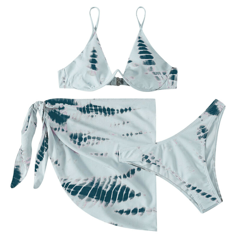 Conjuntos de bañadores con pantalones cortos para mujer, traje de baño de tres piezas con estampado de cielo, ropa de playa