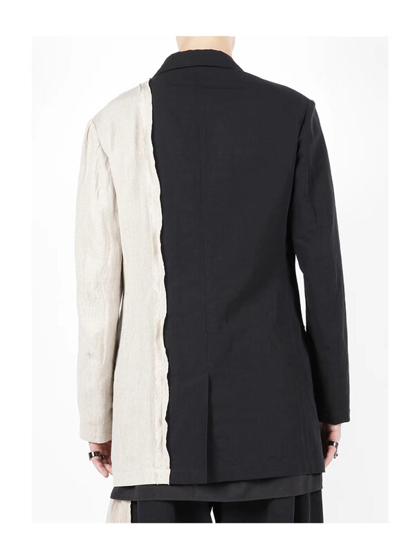 Linen blazers Two color stitching Unisex jackets yohji yamamoto men homme Japan style man's clothing color matching blazer tops
