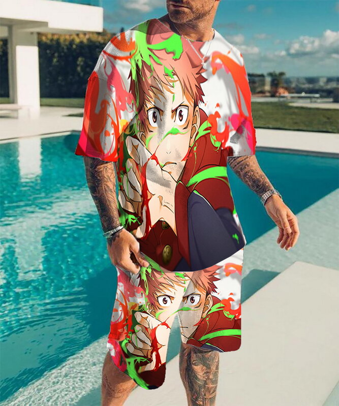 Men's Suit Summer 2 Piece T-Shirt + Shorts Anime 3d Print Sportswear Men's Suit Beach Sportswear Men's Clothes