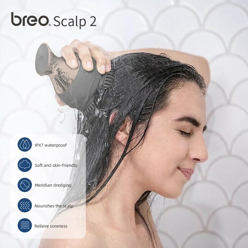 Breo-masajeador eléctrico para la cabeza del cuero cabelludo 2, masajeador inalámbrico para el cuero cabelludo, promueve el crecimiento del cabello, masajeador de tejido profundo corporal, vibración para el cuidado de la salud