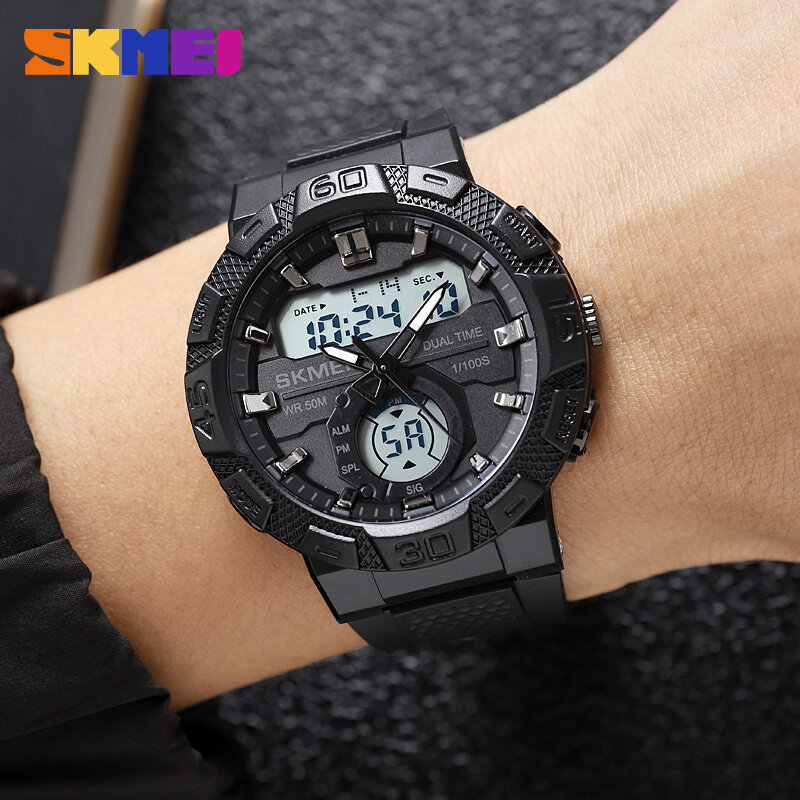 SKMEI นาฬิกาข้อมือผู้ชาย Luxury Dual นาฬิกาจับเวลา Chronograph แฟชั่นกีฬาดิจิตอลนาฬิกาข้อมือแบบกันน้ำ Original สำ...