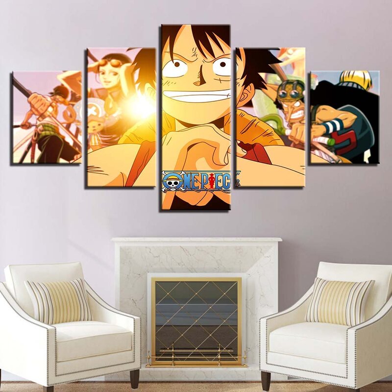 Juego de 5 unids/set de Luffy, Roronoa Zoro, póster de pared con estampado de figuras de Anime, decoración del hogar para dormitorio de niños, sala de estar, papel de pared de lona