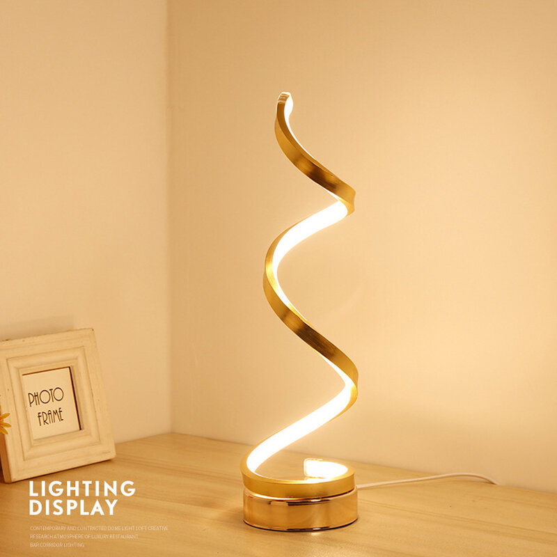 Lampe de table spirale LED moderne, lumière de table créative à intensité variable pour chambre à coucher, veilleuses de décoration de bureau de chevet