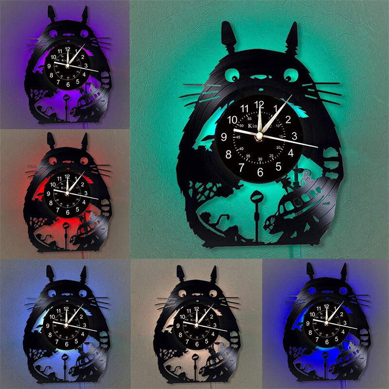Cute Vinyl Record Wall Clock Clock Home Creative Decoration My Neighbor Totoro Anime Without Lights Led Clock