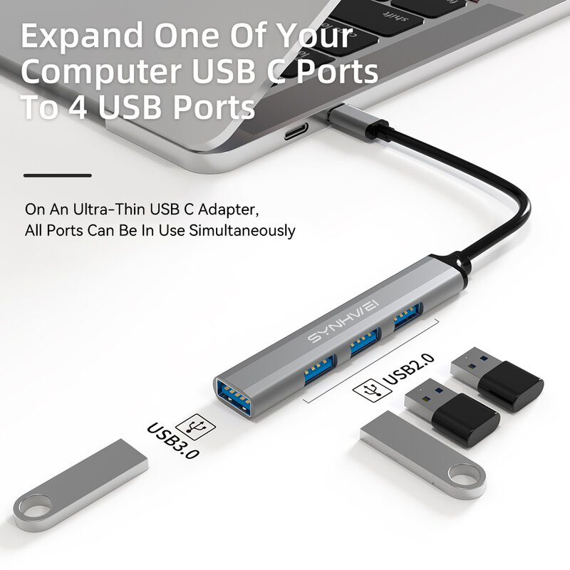 Hub 4 en 1 USB type-c 3.0 haute vitesse, séparateur USB pour Macbook Pro 13 14 16 Xiaomi Lenovo Huawei, accessoires pour ordinateur portable, adaptateur