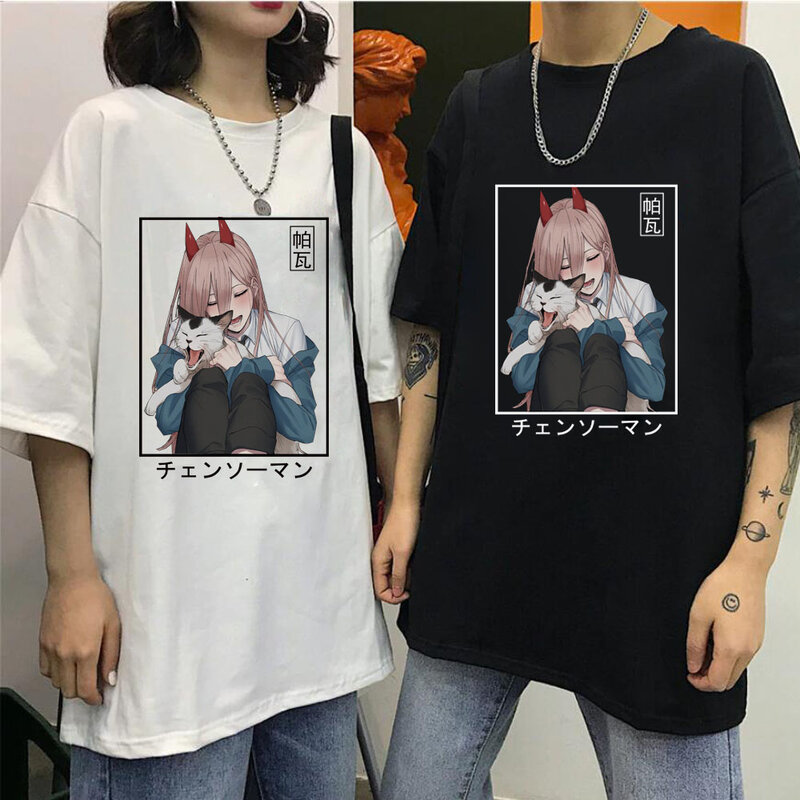 Kaus Wanita Cetak Daya Manga Kaus Lengan Pendek Musim Panas Harajuku Blus Wanita Mode Hip Hop Atasan Pakaian 2022 Y2k