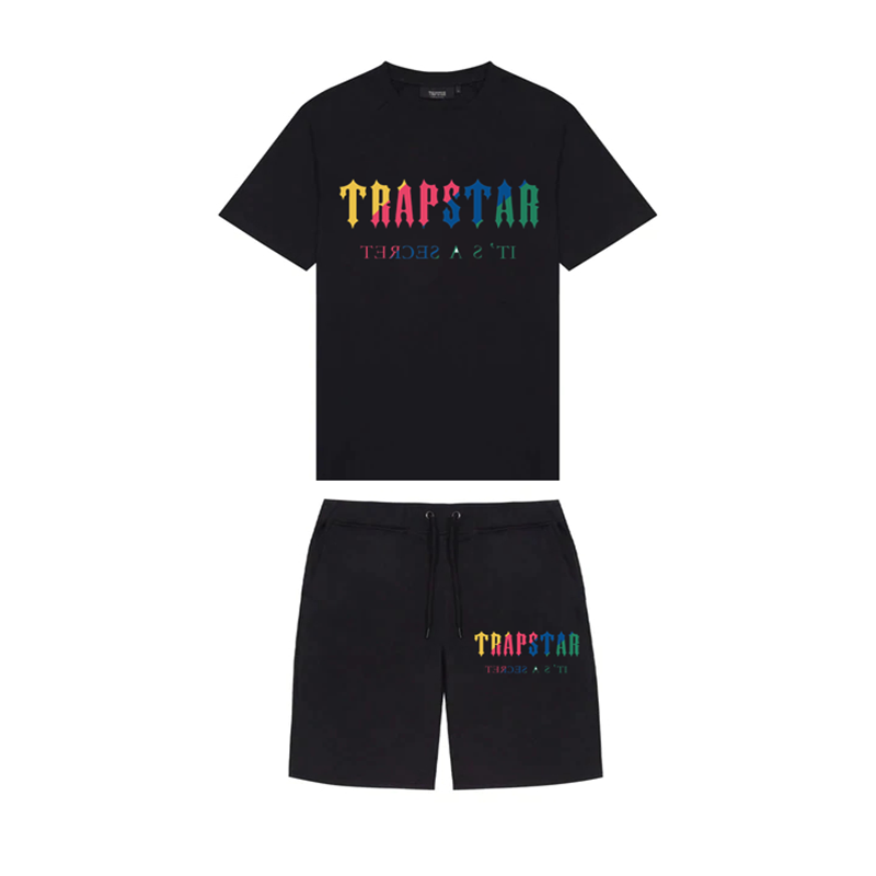 TRAPSTAR Men 'S แฟชั่นแขนสั้นเสื้อยืด Tracksuit ชุด Harajuku เสื้อ Tee Funny Hip Hop T เสื้อ + Beach กางเกงขาสั้นชุด