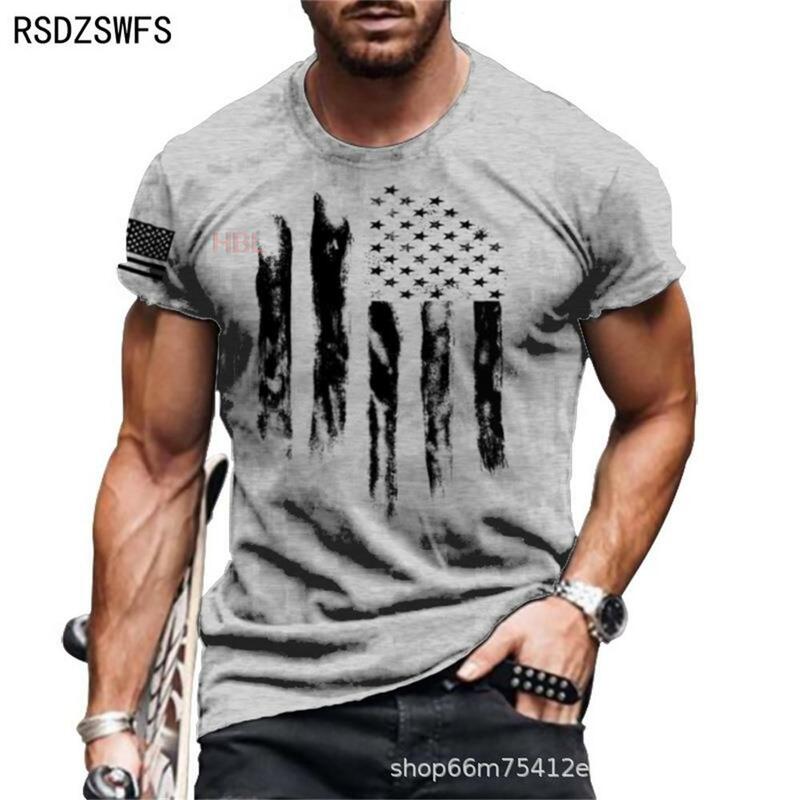 Maglietta con stampa 3D della bandiera americana maglietta oversize allentata traspirante con scollo a manica corta da uomo