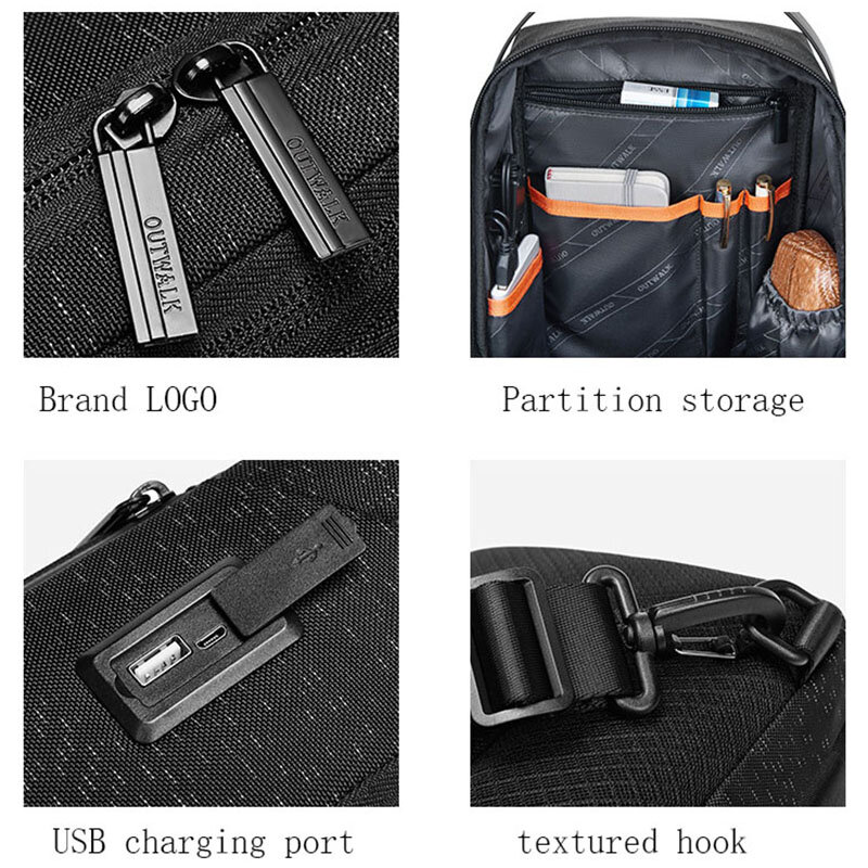 남성 도난 방지 다기능 숄더백 USB 방수 여행 메신저 크로스바디 체스트 슬링 가방 남녀 공용, 크로스바디 가방