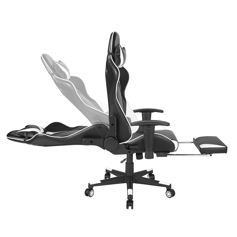 Chaise YGGaming avec pivot et Support lombaire, blanc et noir