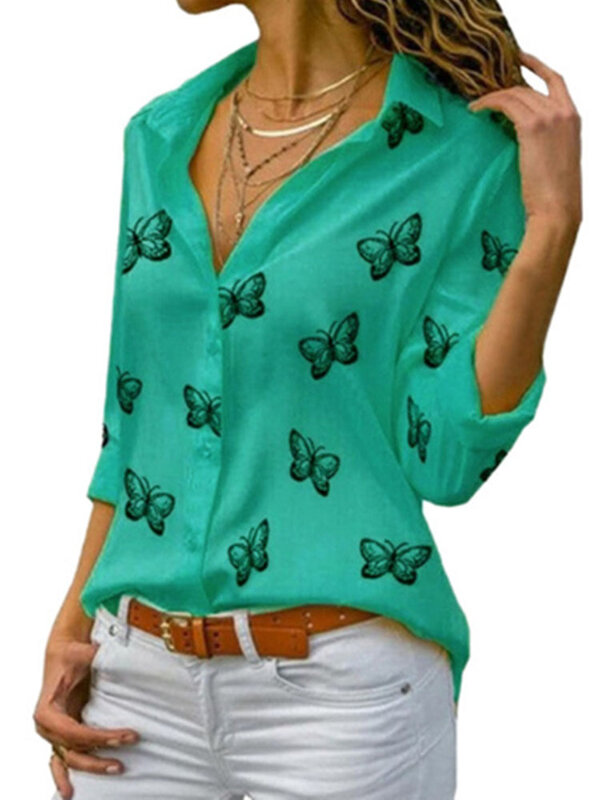 5xl botão acima da camisa das senhoras oversize encabeça blusa de manga longa elegante verde com decote em v chiffon trabalho escritório blusas dropshipping