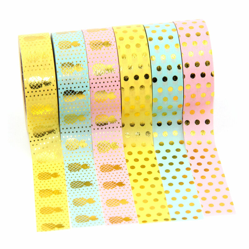 Baru 1X 15Mm Emas Stamping Buah Nanas Jepang Washi Tape Scrapbooking Alat Papelaria Dekoratif Masking Tape Banyak 15Mm * 10M