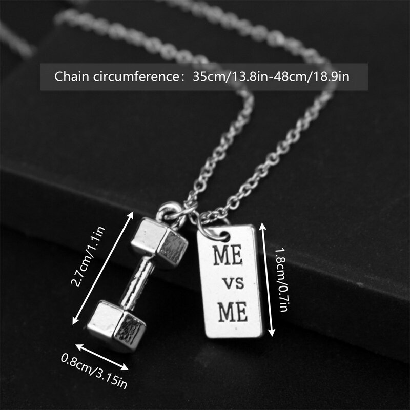Dumbbell Pendant Necklace Titanium Stainless Steel Fitness Gym Necklace Weight Plate Long Necklace Set Folding Heart Necklace