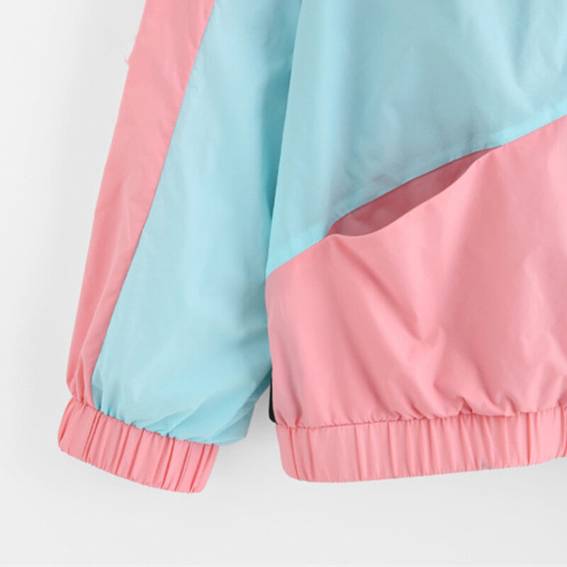 Estilo universitário cor solta correspondência protetor solar roupas esportivas femininas casual estudante casaco fino