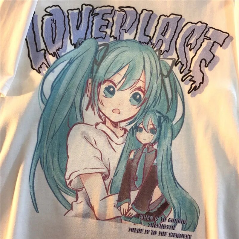 Camiseta Coreana de Anime japonés para mujer, camiseta Vintage de segundo elemento, Top con estampado para niña, camisetas de manga corta de dibujos animados