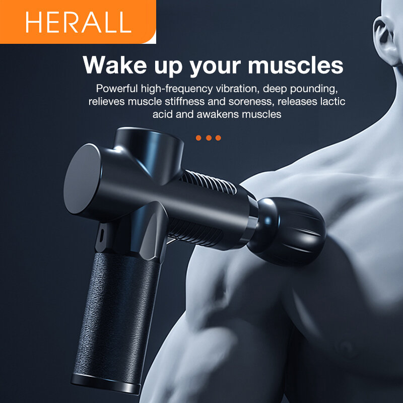 HERALL-pistola de masaje portátil, masajeador de percusión para cuello y cuerpo, tejido profundo, relajación muscular, alivio del dolor, moldeador de Fitness