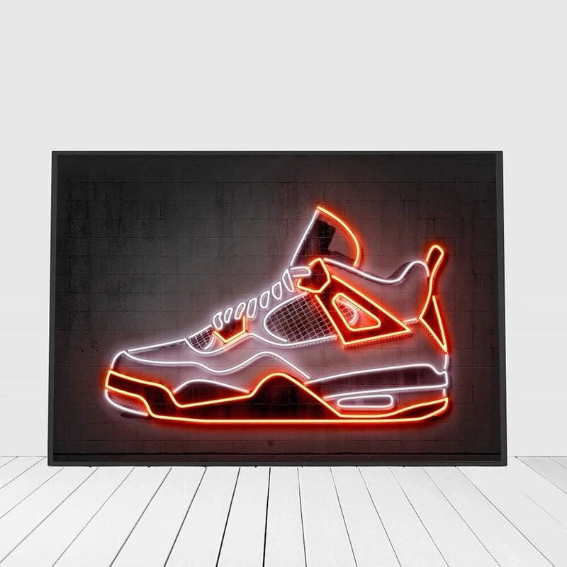 Neon Sign Sneaker Shoes Canvas Paintings on The Wall Art Poster and Print Fashion Sport Shoes Pictures for Boy's Room Home Decor