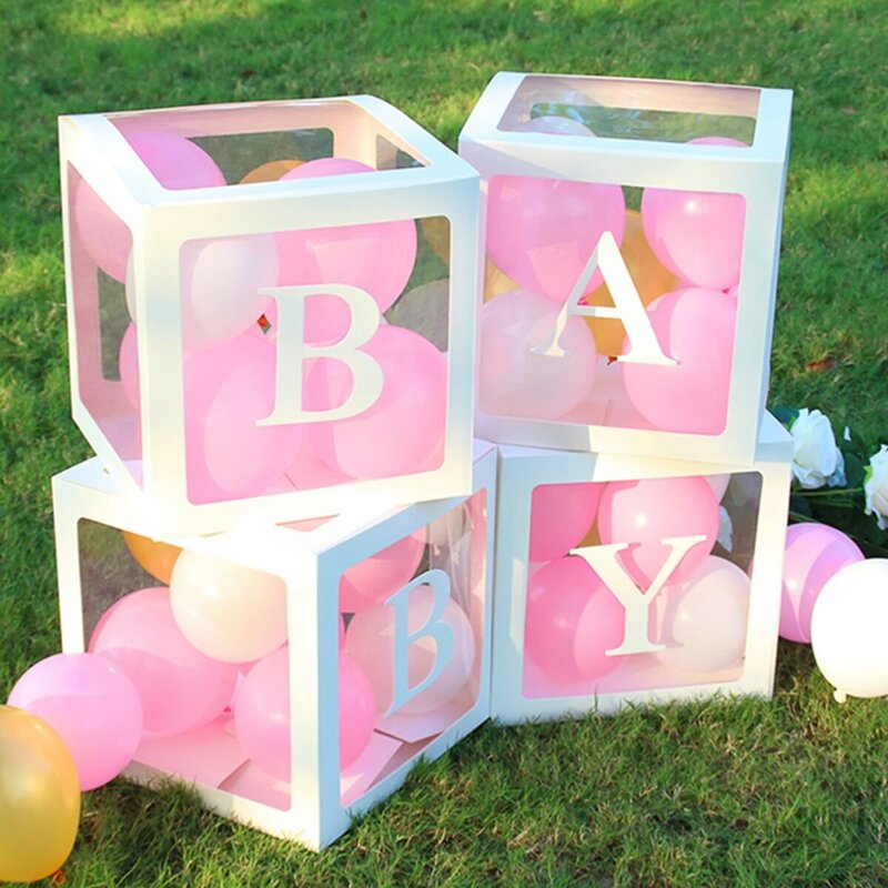 베이비 샤워 박스, 투명 글자 풍선 상자, 생일 웨딩 파티 장식, 베이비 샤워 생일 맞춤 이름 글자 상자