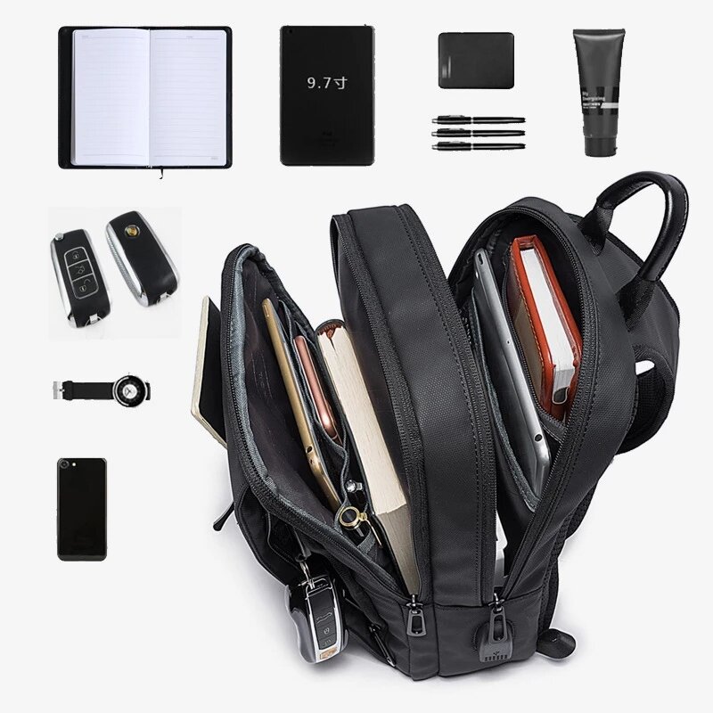 도난 방지 캐주얼 비즈니스 슬링 숄더백 남성용, USB 충전 체스트 가방, 새로운 디자인 팩, 대용량 럭셔리