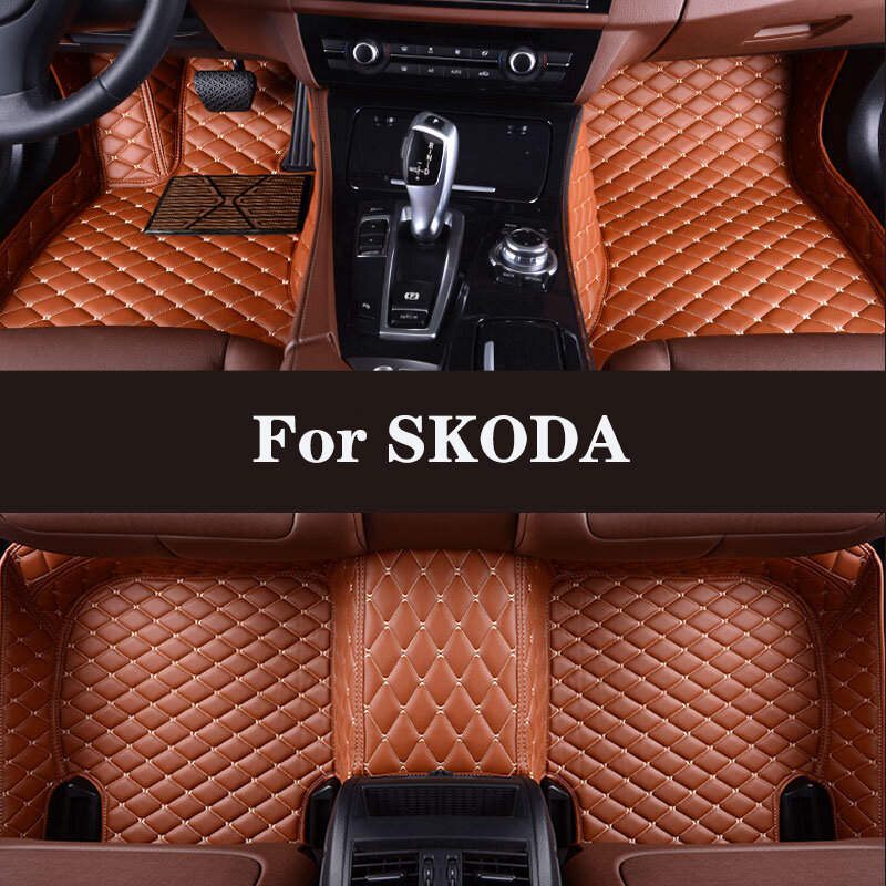 Karpet Lantai Mobil Kulit Kustom Surround Penuh untuk SKODA Superb Fabia Octavia A5/A7 Aksesori Mobil Interior Mobil