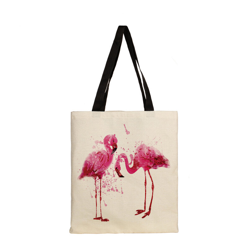 Painting Flamingo Print Tote Bag Ladies Folding Reusable Shopping Bag Linen Tote Bag