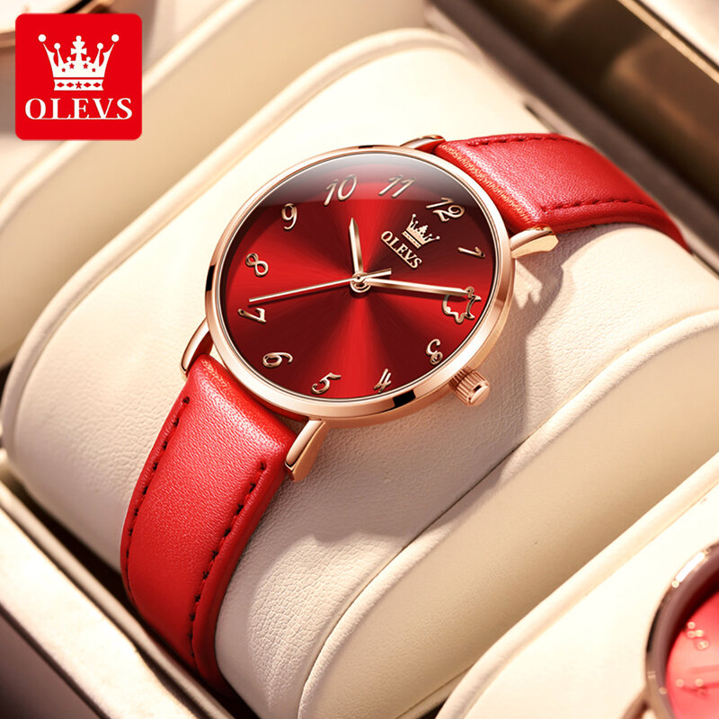 OLEVS-relojes superfinos de alta calidad para mujer, pulsera de cuarzo resistente al agua, con correa de Corium